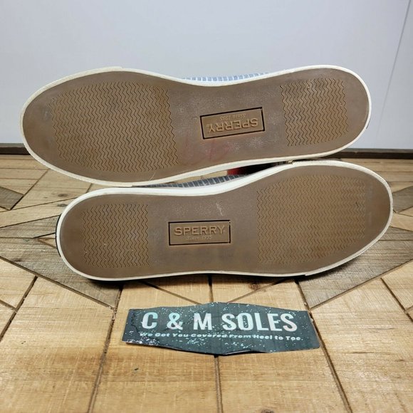 Womens Sperry Size 11M Blue & White Stripes Shoes Leather Laces Classic STS84275 - Picture 6 of 10